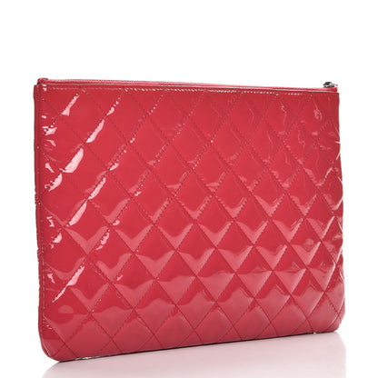 Chanel Patent Calfskin Quilted Valentine Hearts Medium O Cosmetic Case Dark Pink 3 of 9