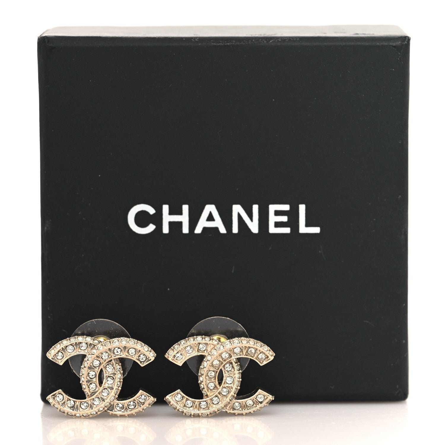 Chanel Crystal Timeless CC Earrings Light Gold 5 of 5