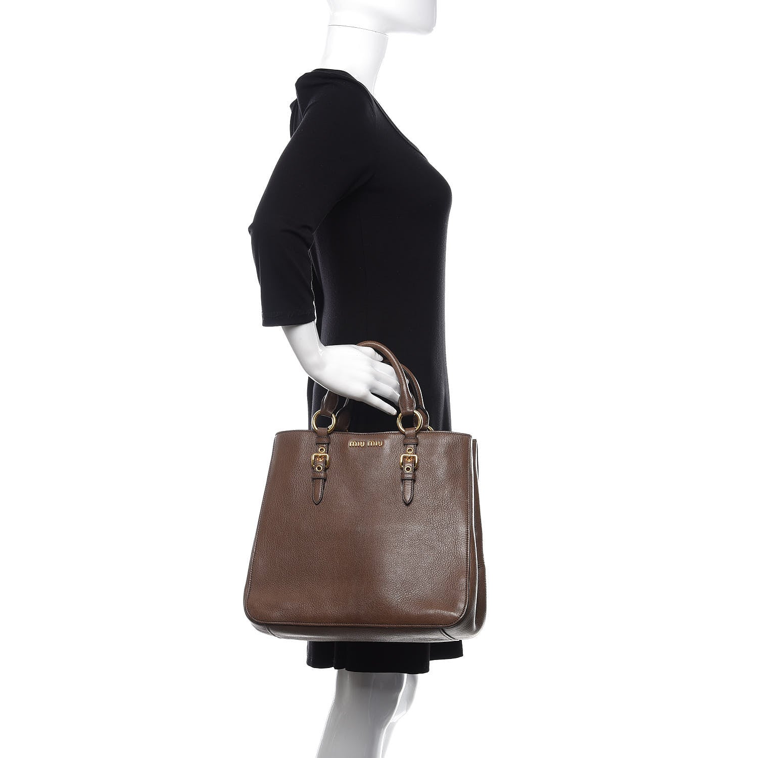 Miu Miu Goatskin Madras Top Handle Tote Argilla 3 of 11