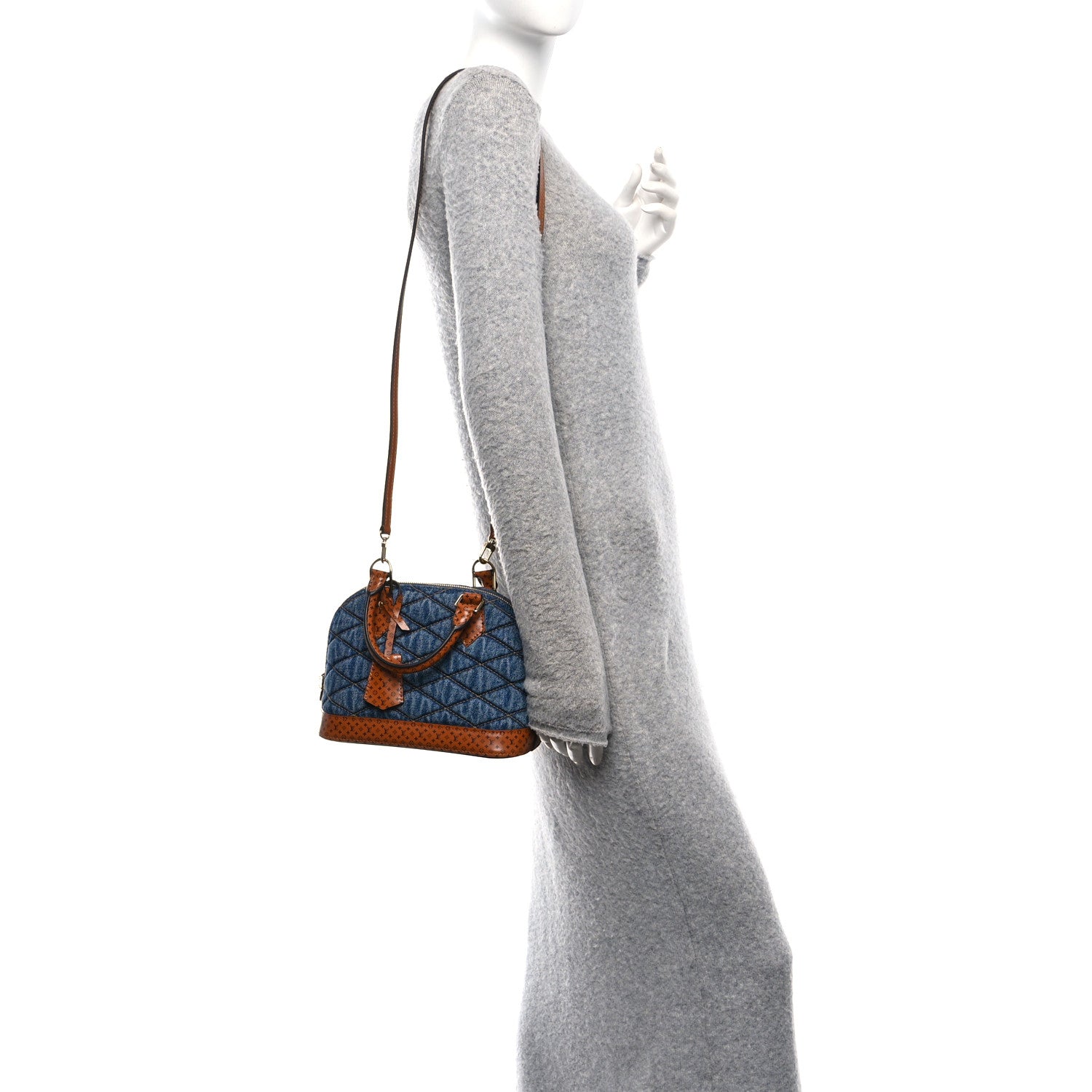 Louis Vuitton Denim Calfskin Reverse Monogram Malletage Alma BB Blue 2 of 10