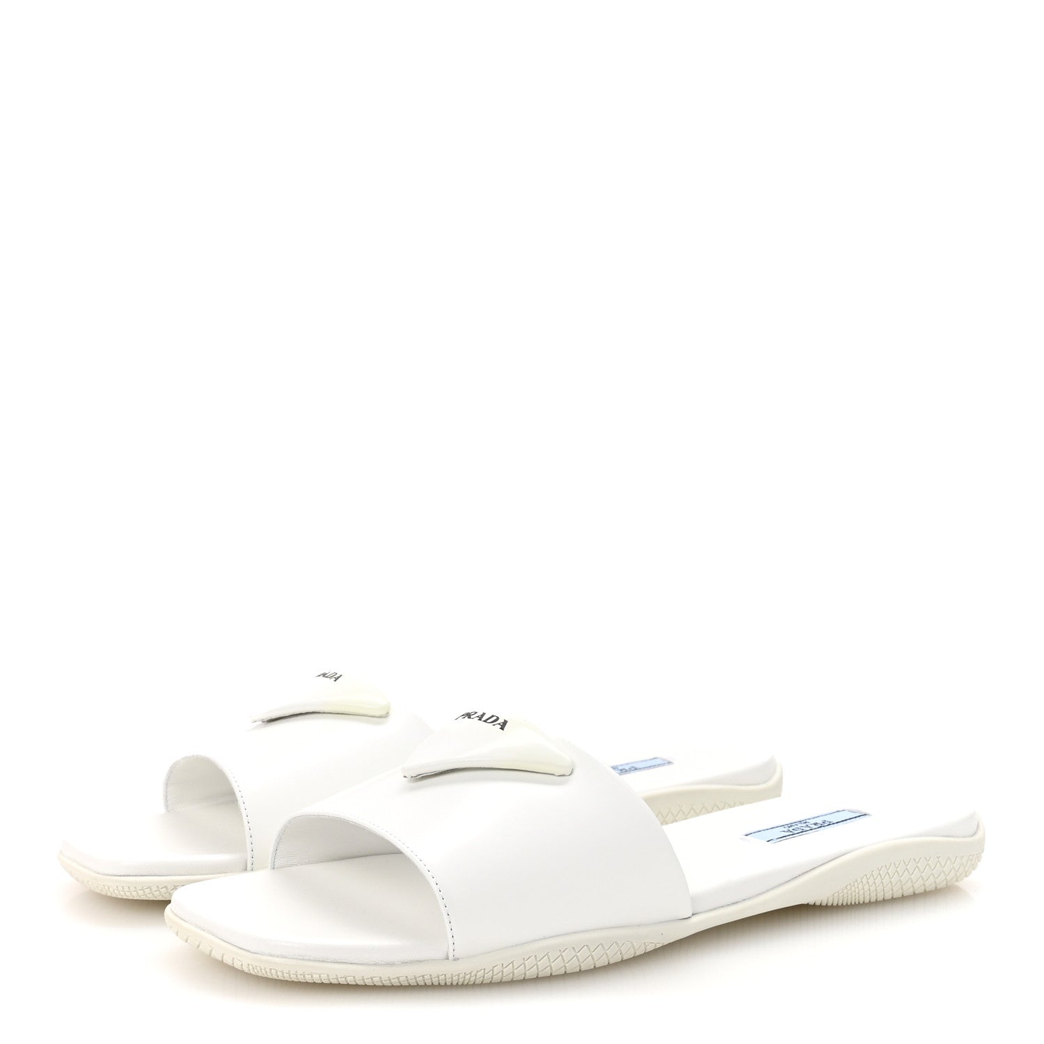 ♡PRADA ホワイト/サンダル Prada Spazzolato Triangle Logo Slide Flat Sandals 39 White 1775968
