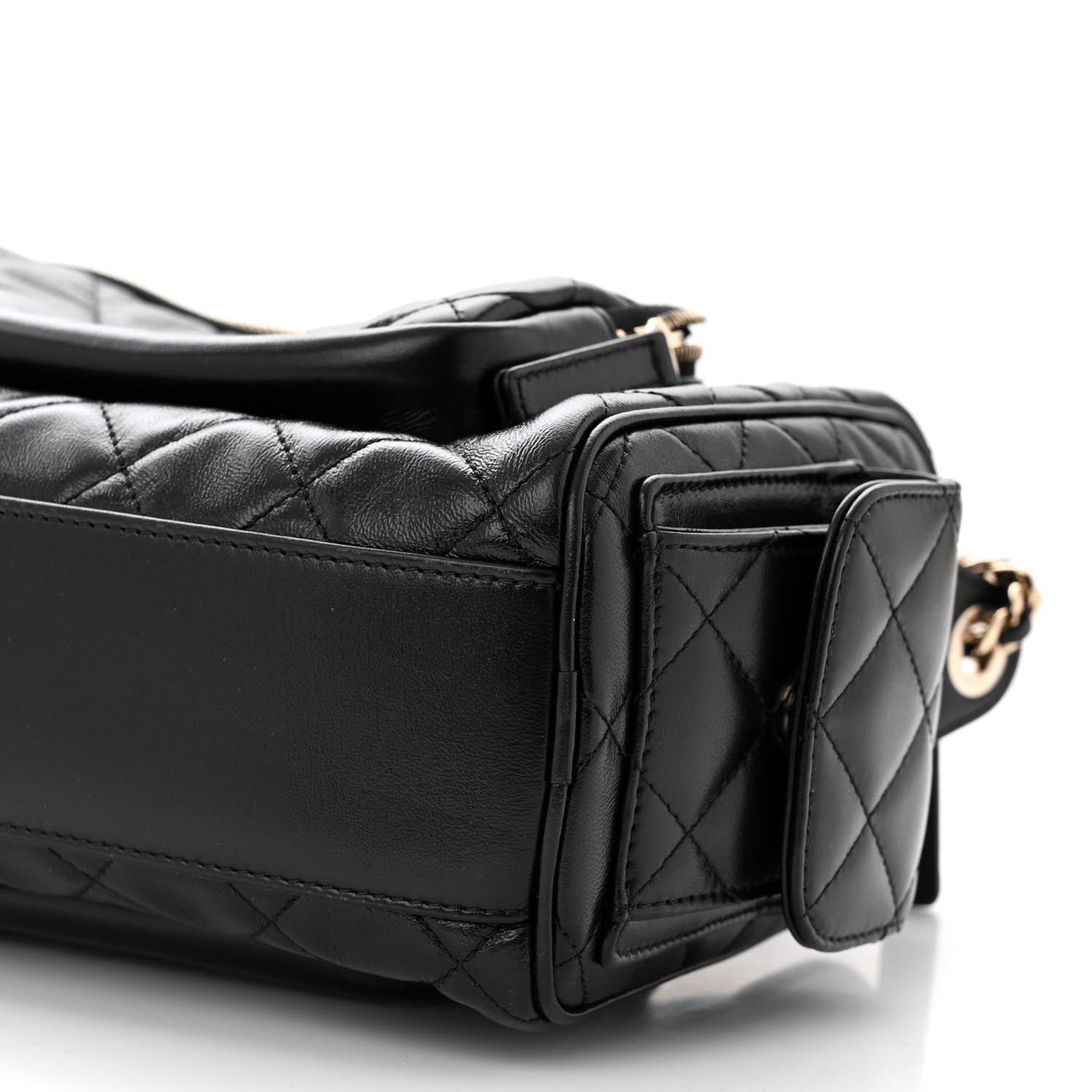 Chanel Shiny Crumpled Lambskin Quilted Medium Preppy Pocket Camera Case Black 10 of 10