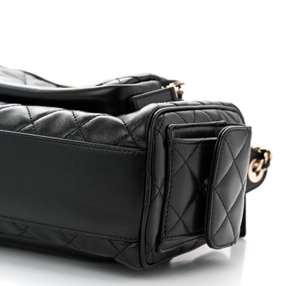 Chanel Shiny Crumpled Lambskin Quilted Medium Preppy Pocket Camera Case Black 10 of 10