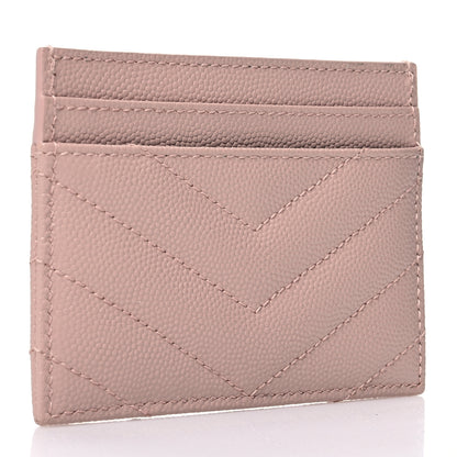 Saint Laurent Grain De Poudre Matelasse Chevron Monogram Credit Card Case Pale Pink 3 of 10