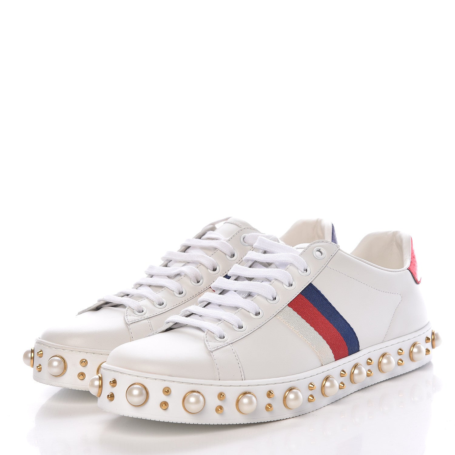 Gucci Calfskin Ayers Web Pearl Studded Womens Ace Sneakers 40.5 White 3 of 9