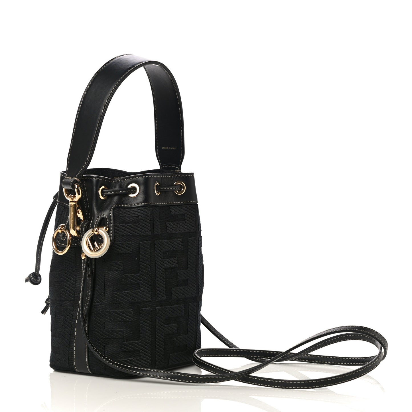 Canvas Vitello King F is Fendi FF Embroidered Mini Mon Tresor Bucket Bag Black