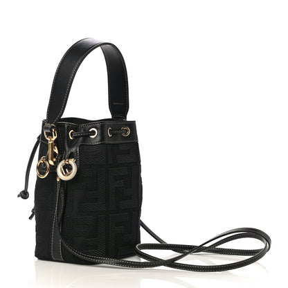 Fendi Canvas Vitello King F is Fendi FF Embroidered Mini Mon Tresor Bucket Bag Black 2 of 9