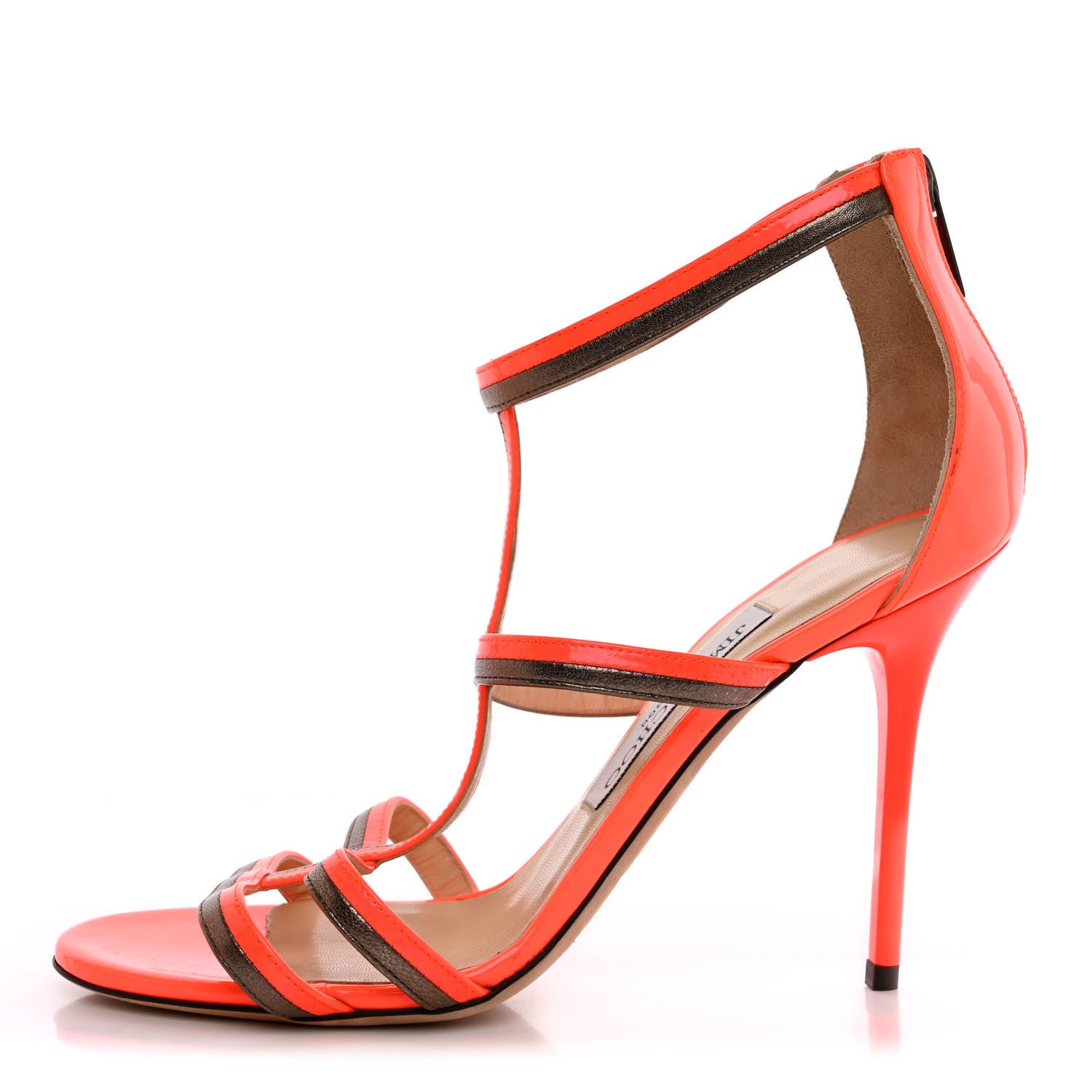Jimmy Choo Nappa Patent Sandals 37 Neon Flame 1 of 10
