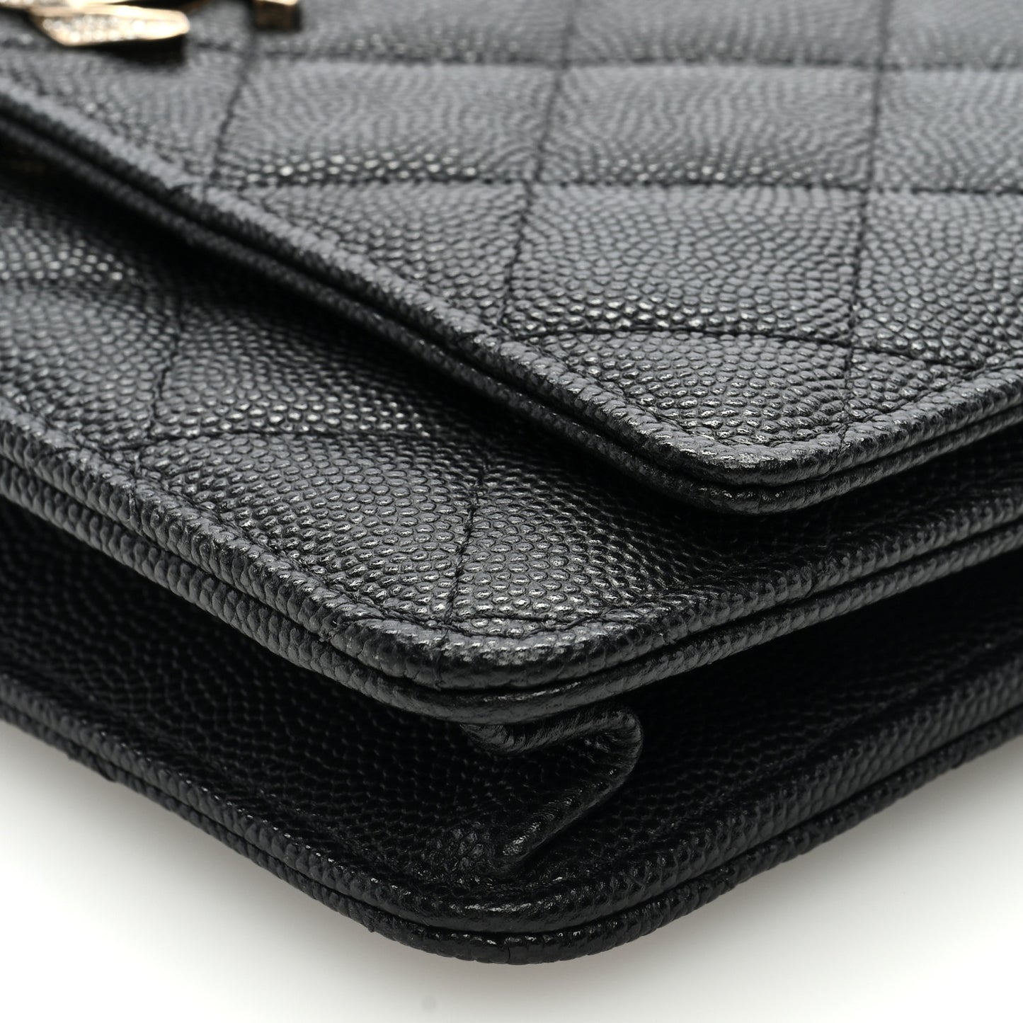 Caviar Quilted Crystal Enamel CC Wallet On Chain WOC Black