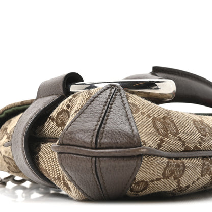 Gucci Monogram Textured Dollar Calfskin Heavy Grosgrain Web Medium Maxi Horsebit Chain Shoulder Bag Beige Ebony New Acero 9 of 11