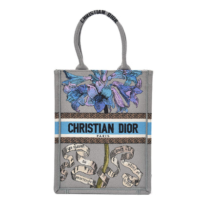 Christian Dior Canvas Embroidered Vertical Fleurs Bibliques Book Tote Grey Multicolor 1 of 10