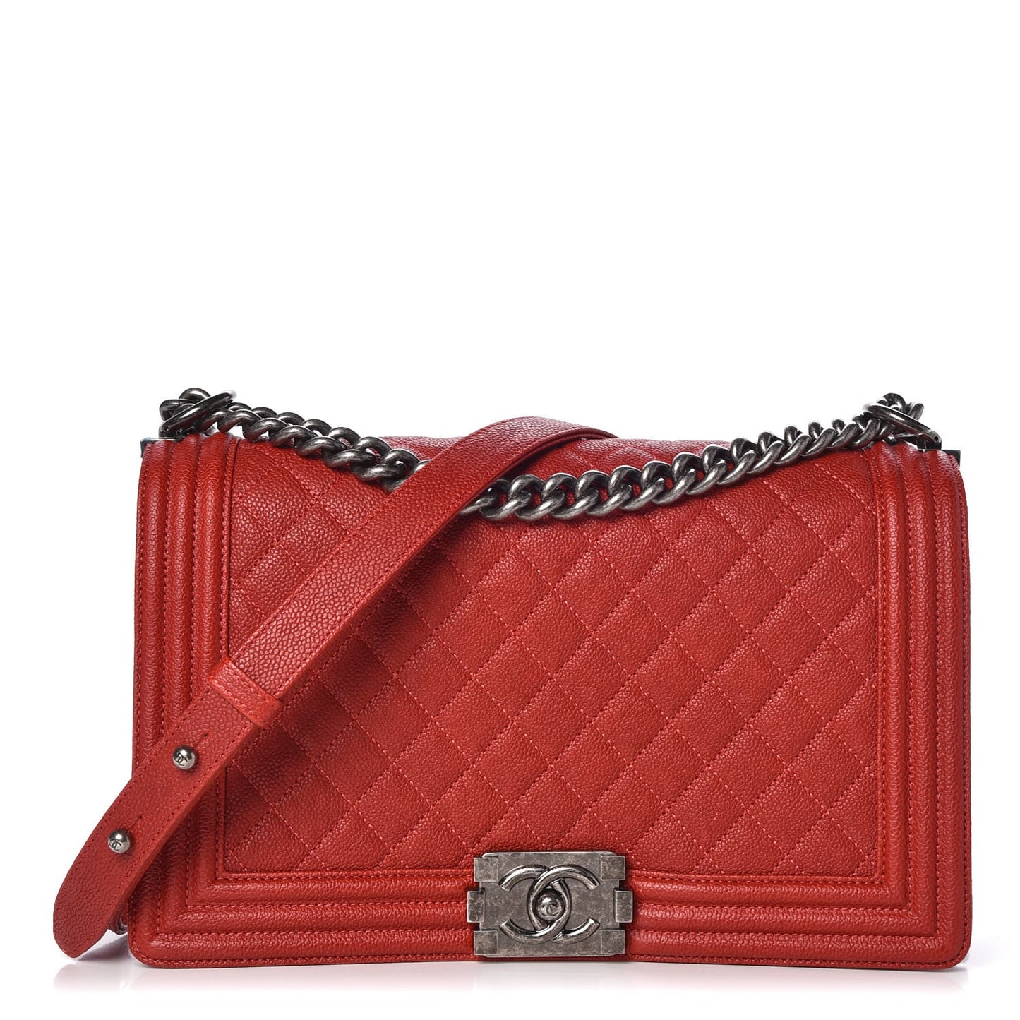 Caviar Quilted New Medium Boy Flap Red