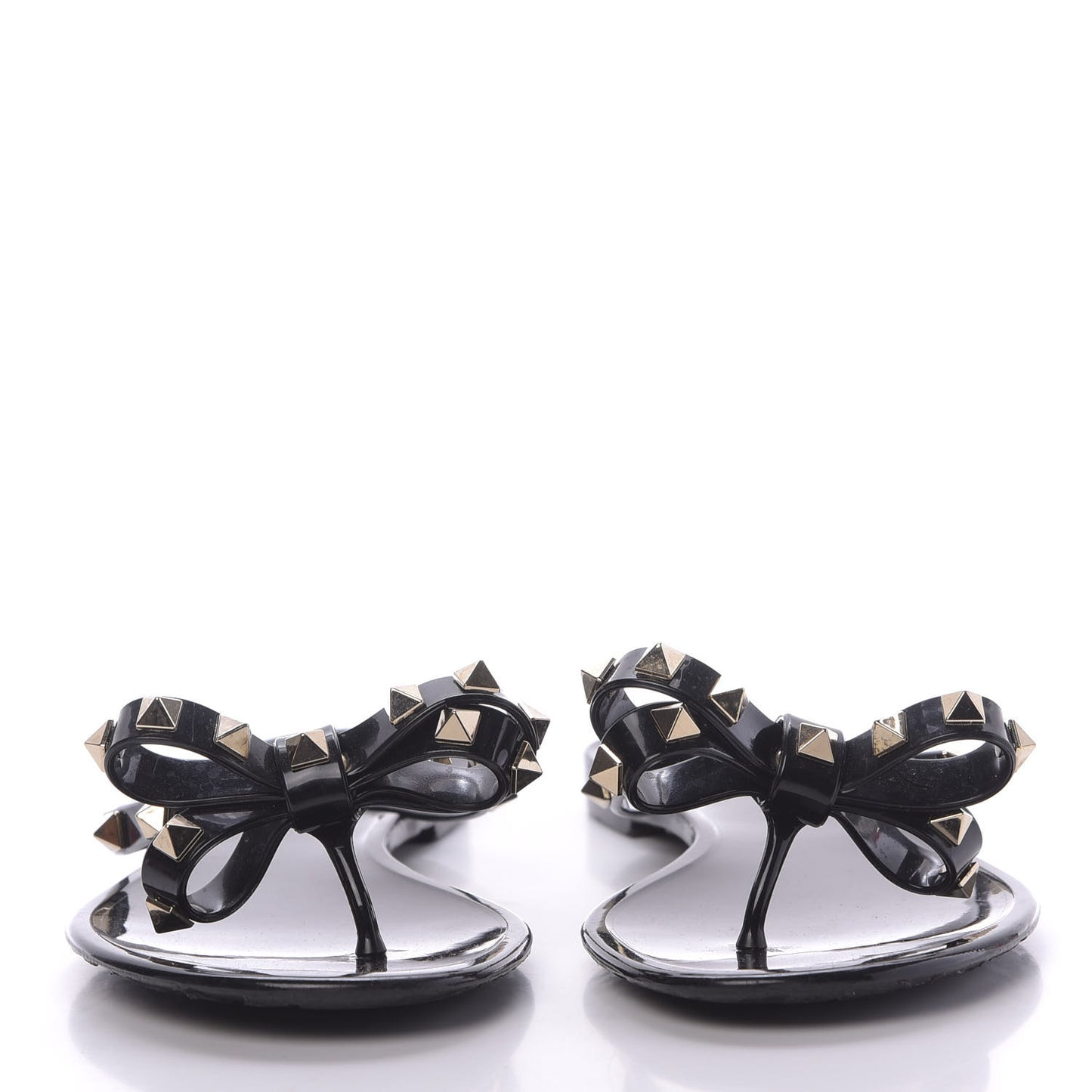 PVC Jelly Rockstud Bow Thong Sandals 38 Black
