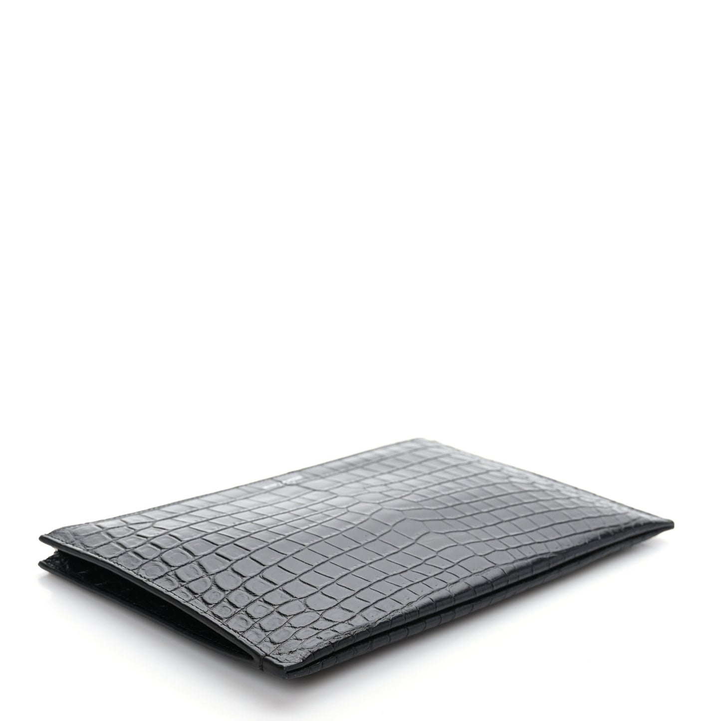Calfskin Crocodile Embossed Zip Mini Tablet Sleeve Black