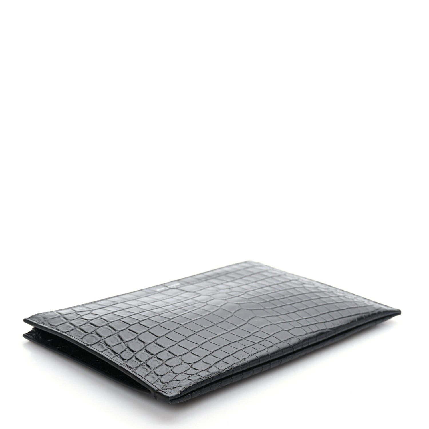 Saint Laurent Calfskin Crocodile Embossed Zip Mini Tablet Sleeve Black 4 of 7