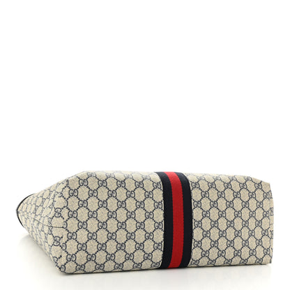 Gucci GG Supreme Monogram Textured Calfskin Web Medium Ophidia Shopping Tote Beige Blue 4 of 10