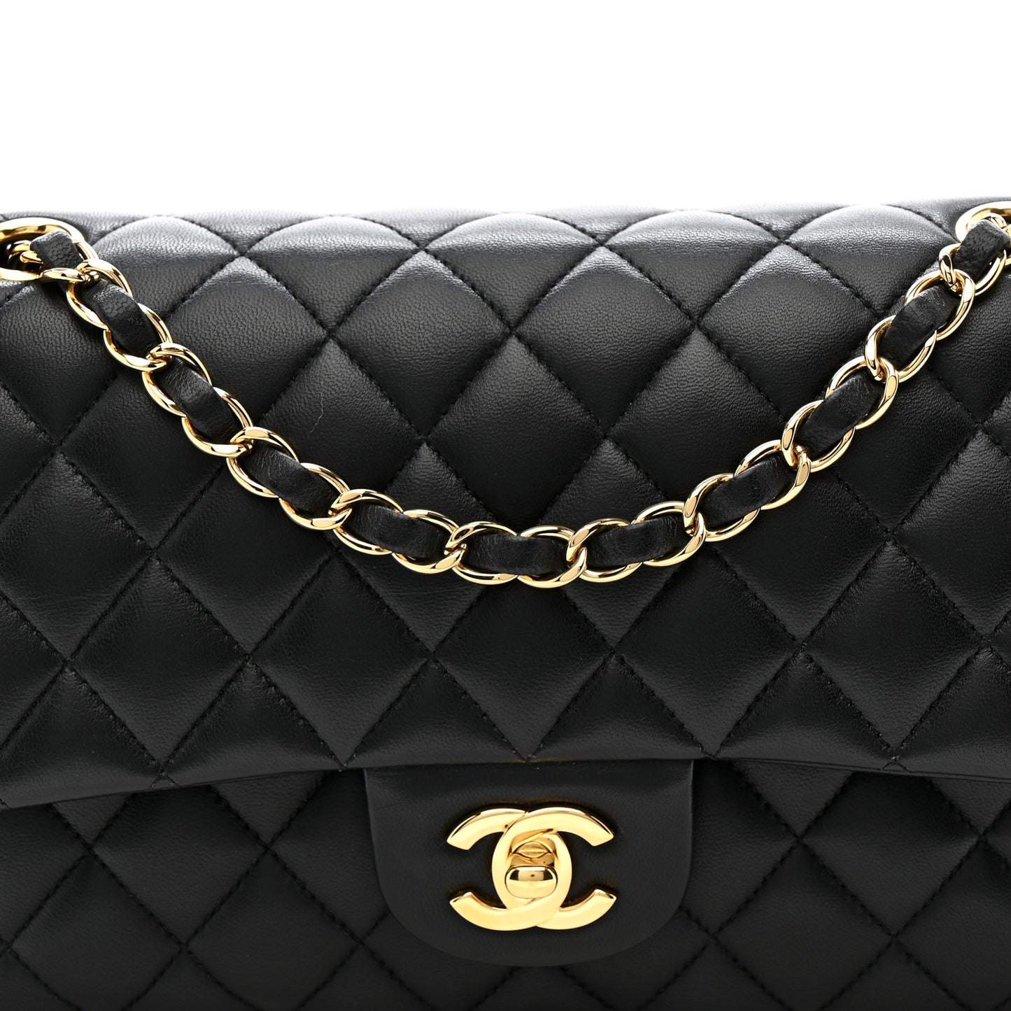 Lambskin Quilted Medium Double Flap Black