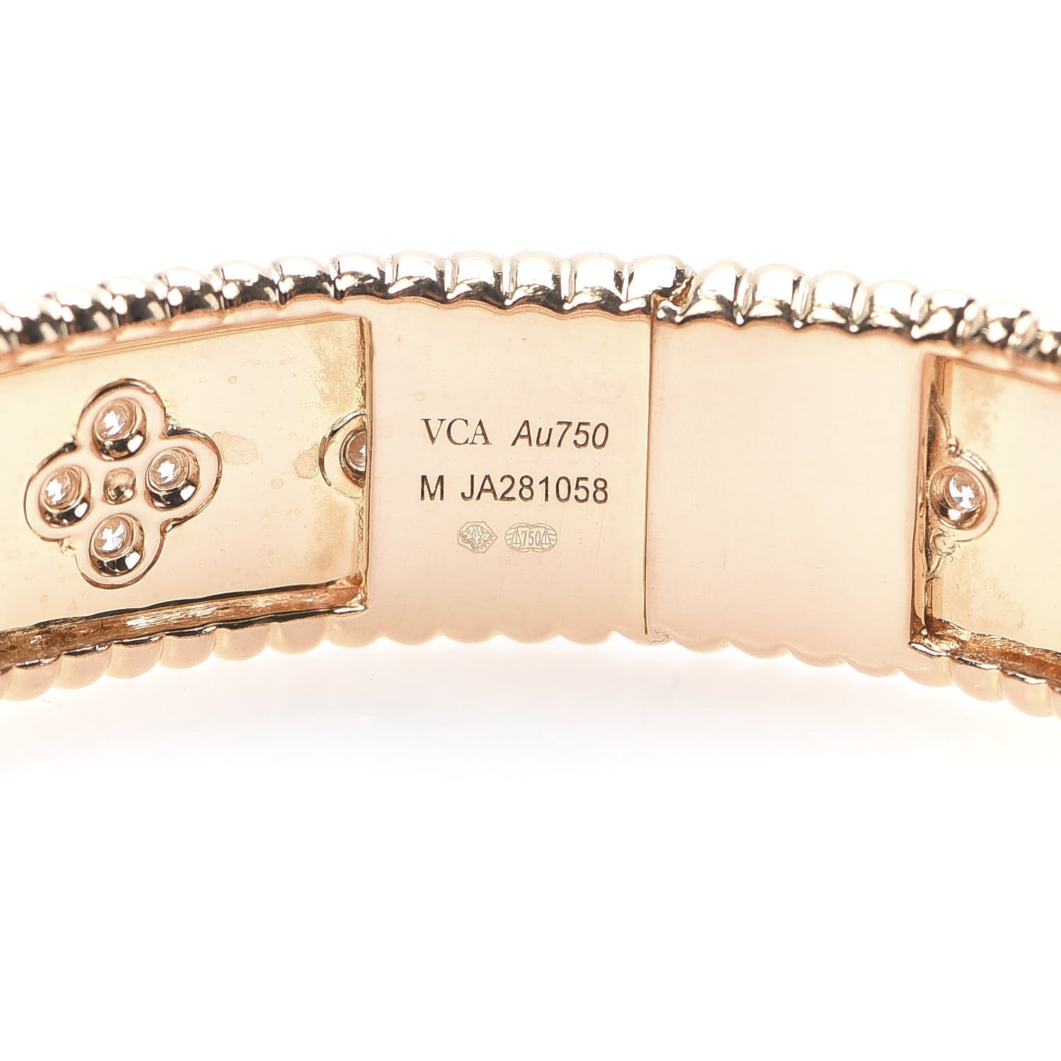Van Cleef & Arpels 18K Rose Gold Diamond Perlee Clovers Bangle Bracelet M 6 of 7