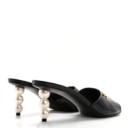 Chanel Patent Lambskin Pearl Mules 40.5 Black 4 of 13