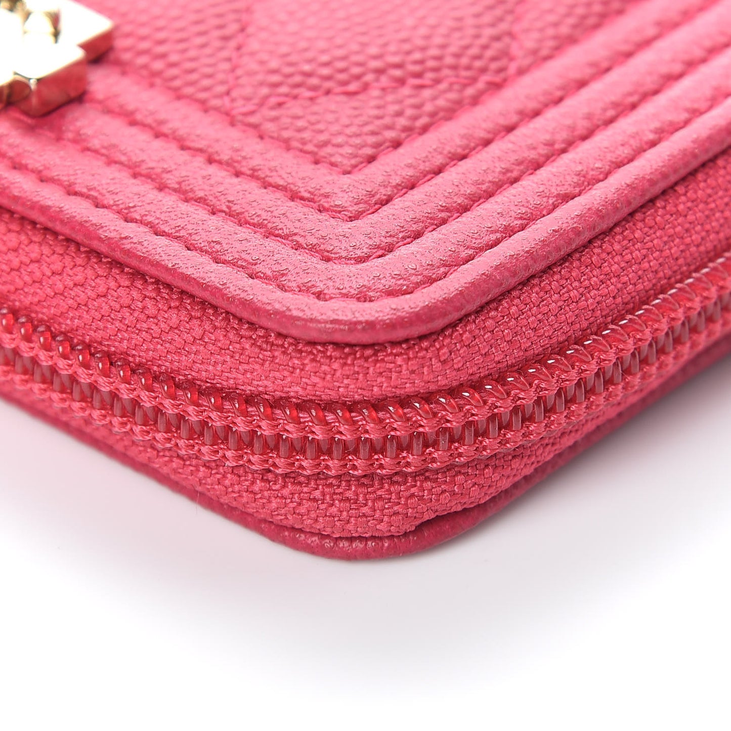 Caviar Quilted Boy Zip Around Coin Purse Wallet Fuchsia