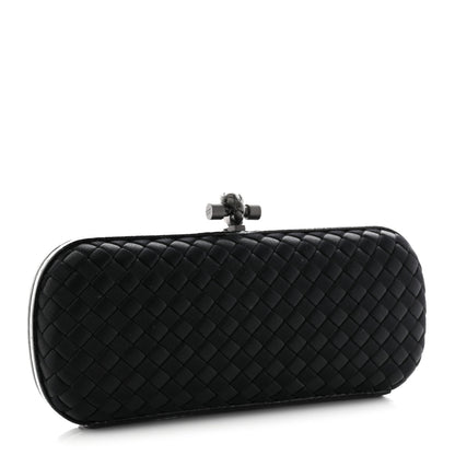 Bottega Veneta Satin Ayers Intreccio Impero Stretch Knot Clutch Black 3 of 9