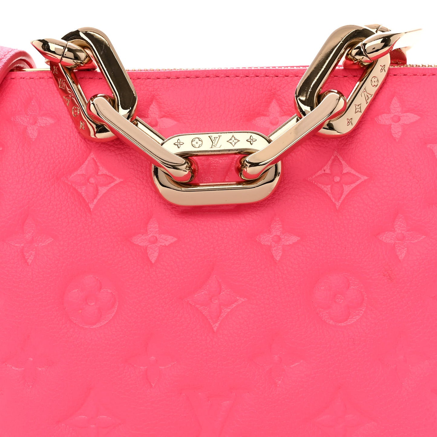 Calfskin Embossed Monogram Coussin BB Rose Fluo