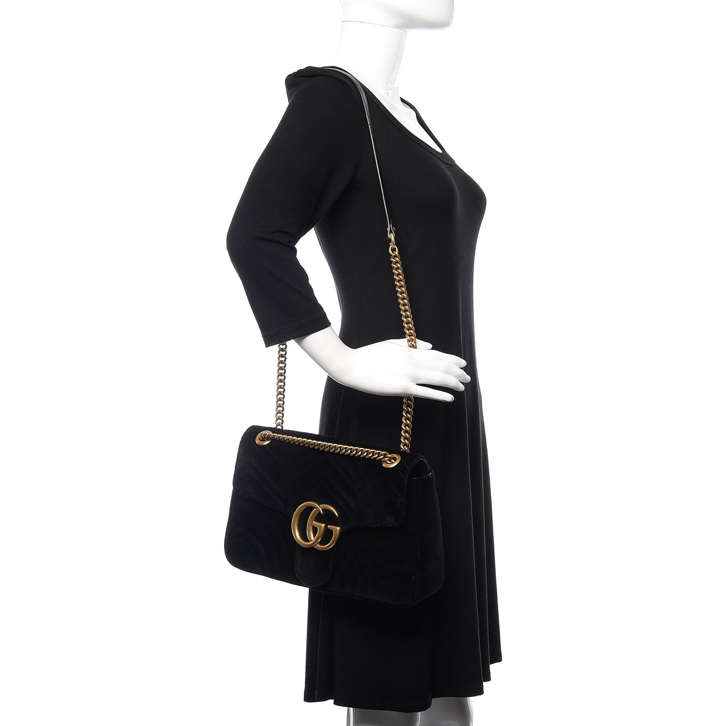 Velvet Matelasse Medium GG Marmont Shoulder Bag Black