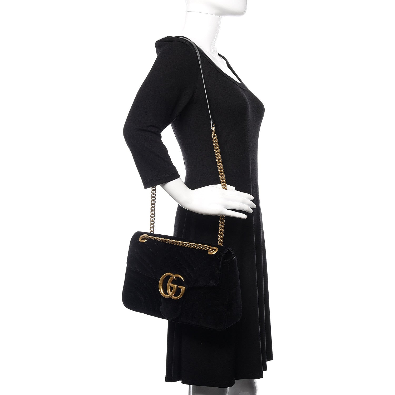Gucci Velvet Matelasse Medium GG Marmont Shoulder Bag Black 2 of 10