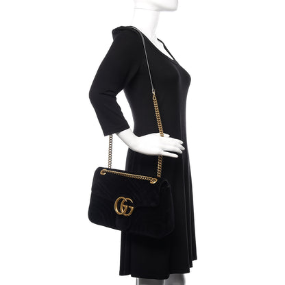 Gucci Velvet Matelasse Medium GG Marmont Shoulder Bag Black 2 of 10