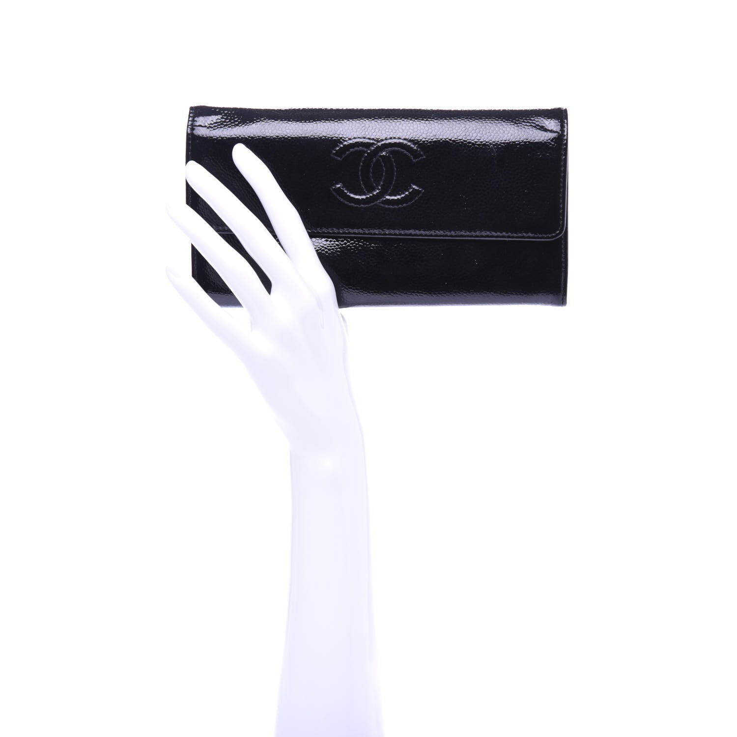 Chanel Patent Caviar Timeless CC Large Gusset Flap Wallet Black 2 of 8
