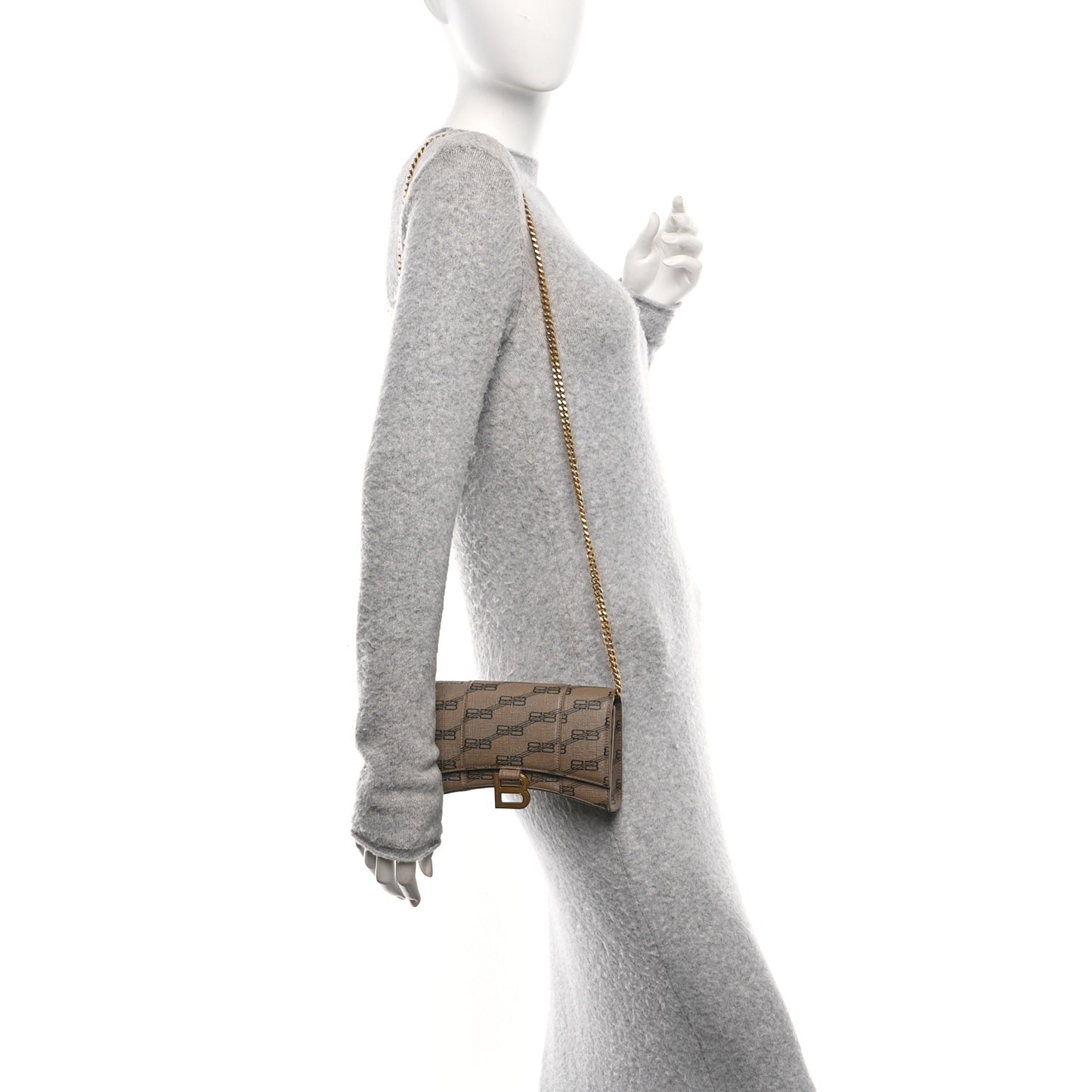 Coated Canvas BB Monogram Hourglass Chain Bag Beige Brown