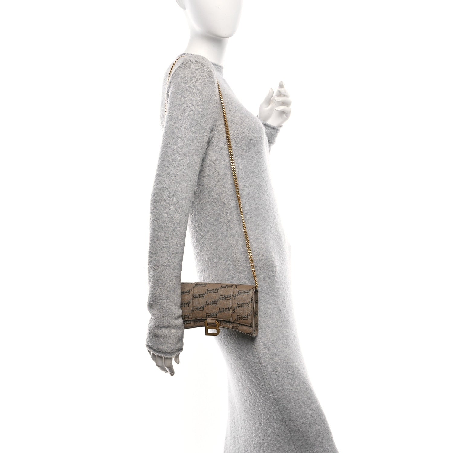 Balenciaga Coated Canvas BB Monogram Hourglass Chain Bag Beige Brown 3 of 9