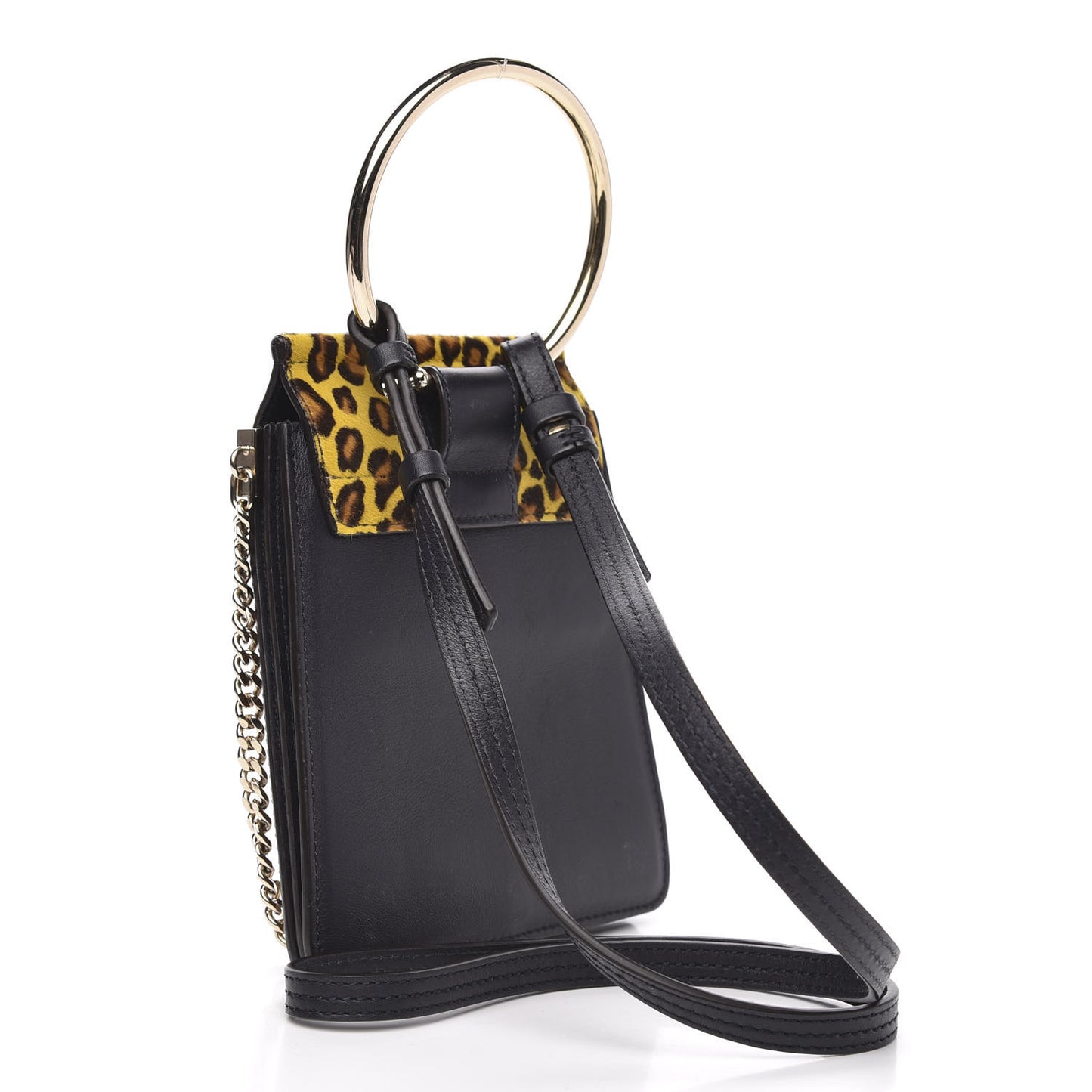 Calfskin Pony Hair Leopard Print Mini Faye Bracelet Bag Brown
