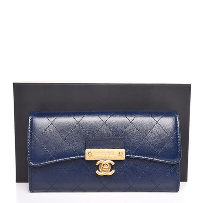Chanel Goatskin Stitched Golden CC Flap Wallet Navy 9 of 9