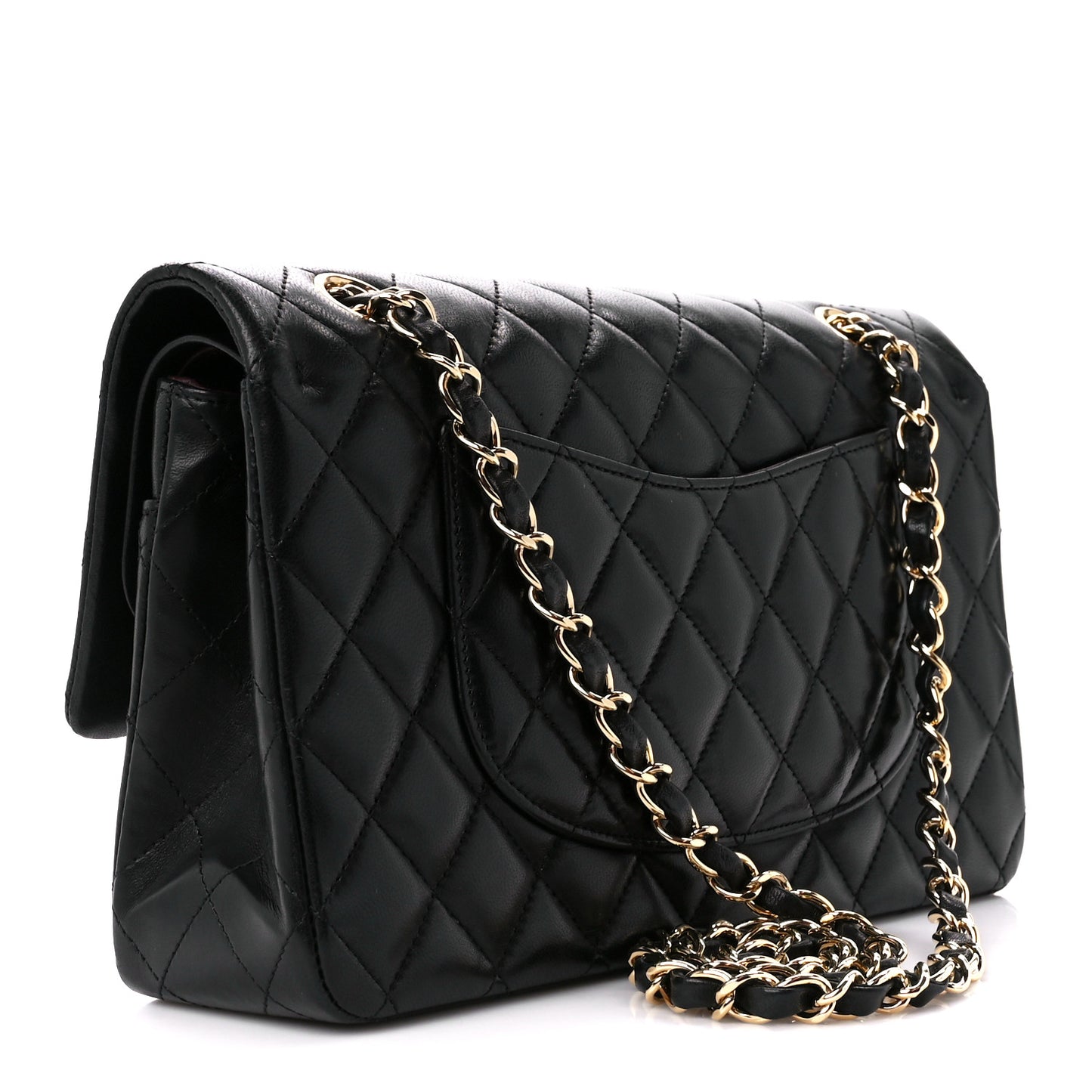 Lambskin Quilted Medium Double Flap Black