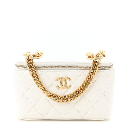 Chanel Lambskin Enamel Quilted Logo Small Vanity Case With Chain White 1 of 10