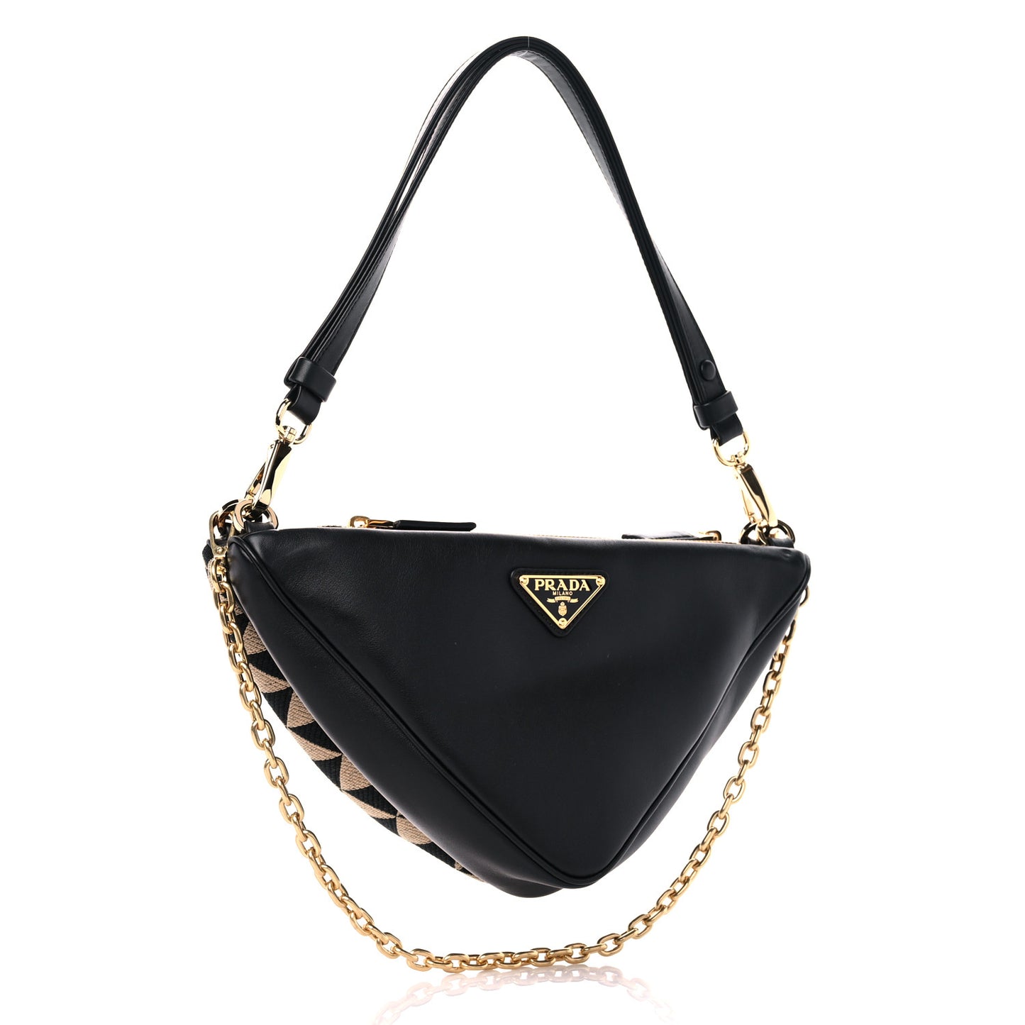 Jacquard Calfskin Triangolo Symbole Embroidered Mini Triangle Double Bag Black Corda