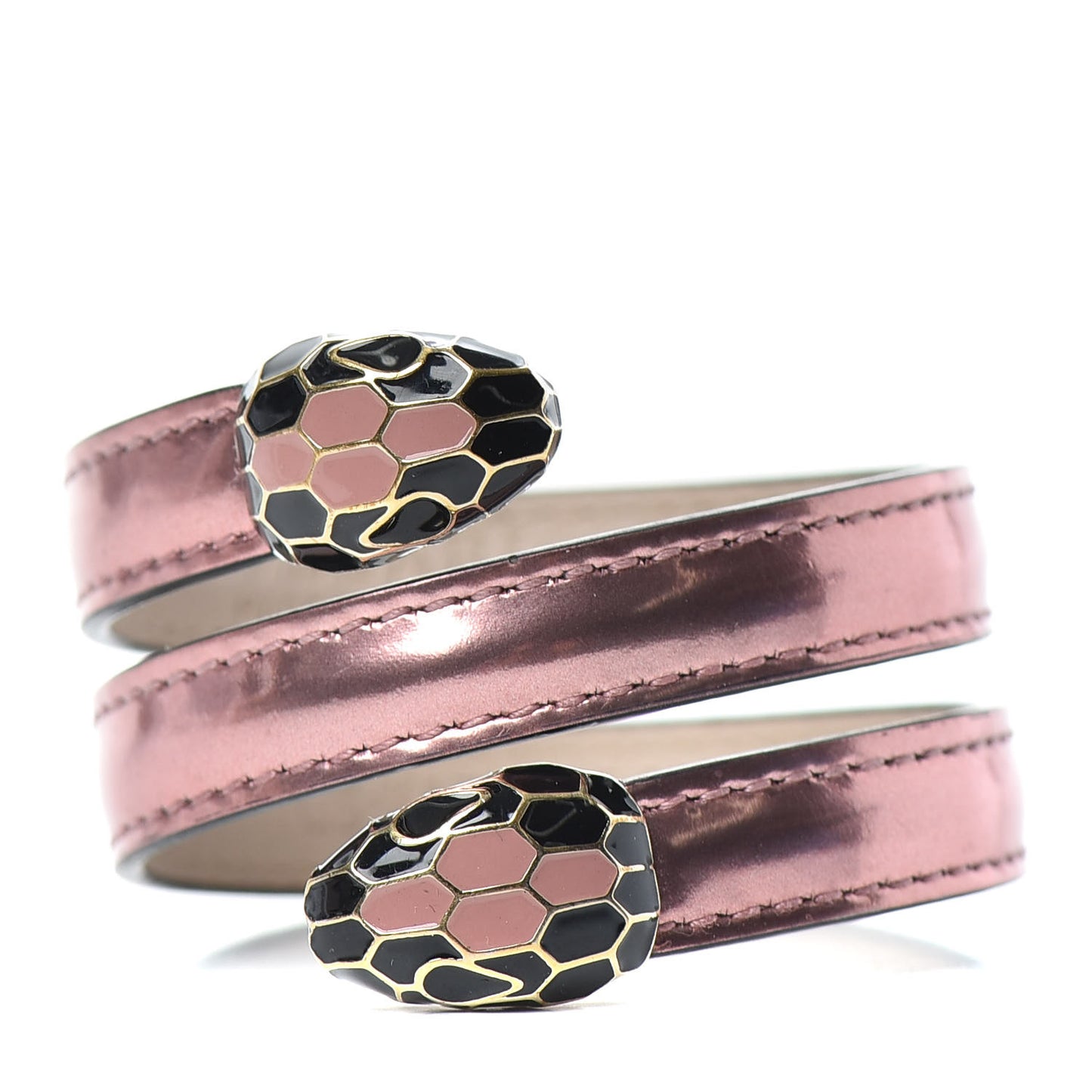 Metallic Calfskin Serpenti Forever Double Coil Cleopatra Bracelet Pink