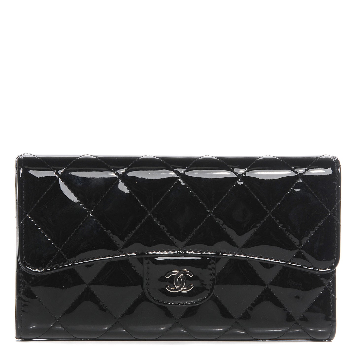 Patent Quilted Large Flap Wallet Black