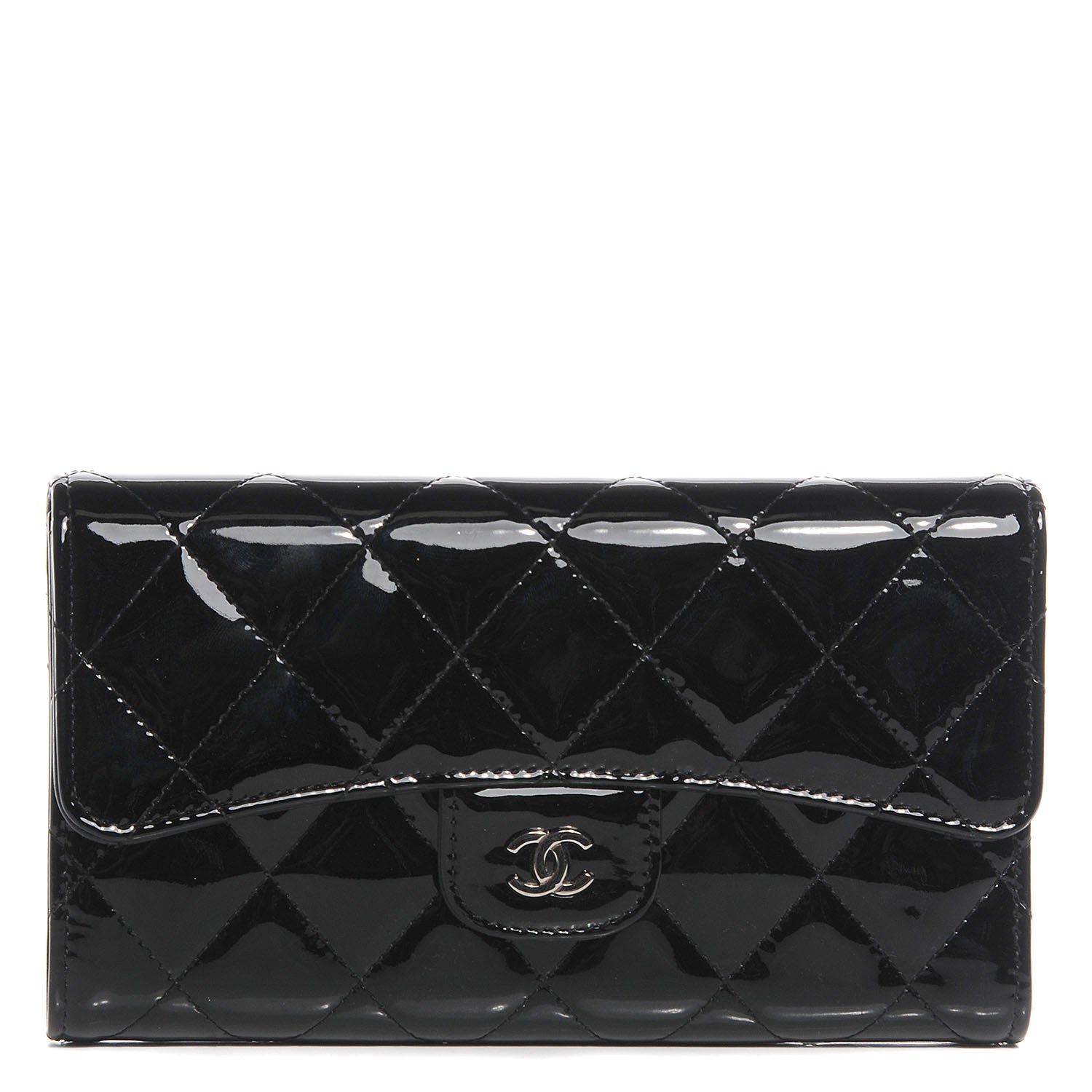 Chanel Patent Quilted Large Flap Wallet Black 1 of 8