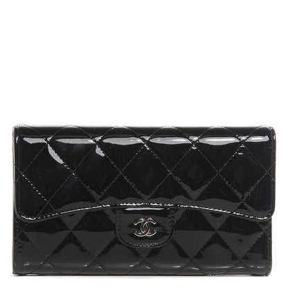Chanel Patent Quilted Large Flap Wallet Black 1 of 8