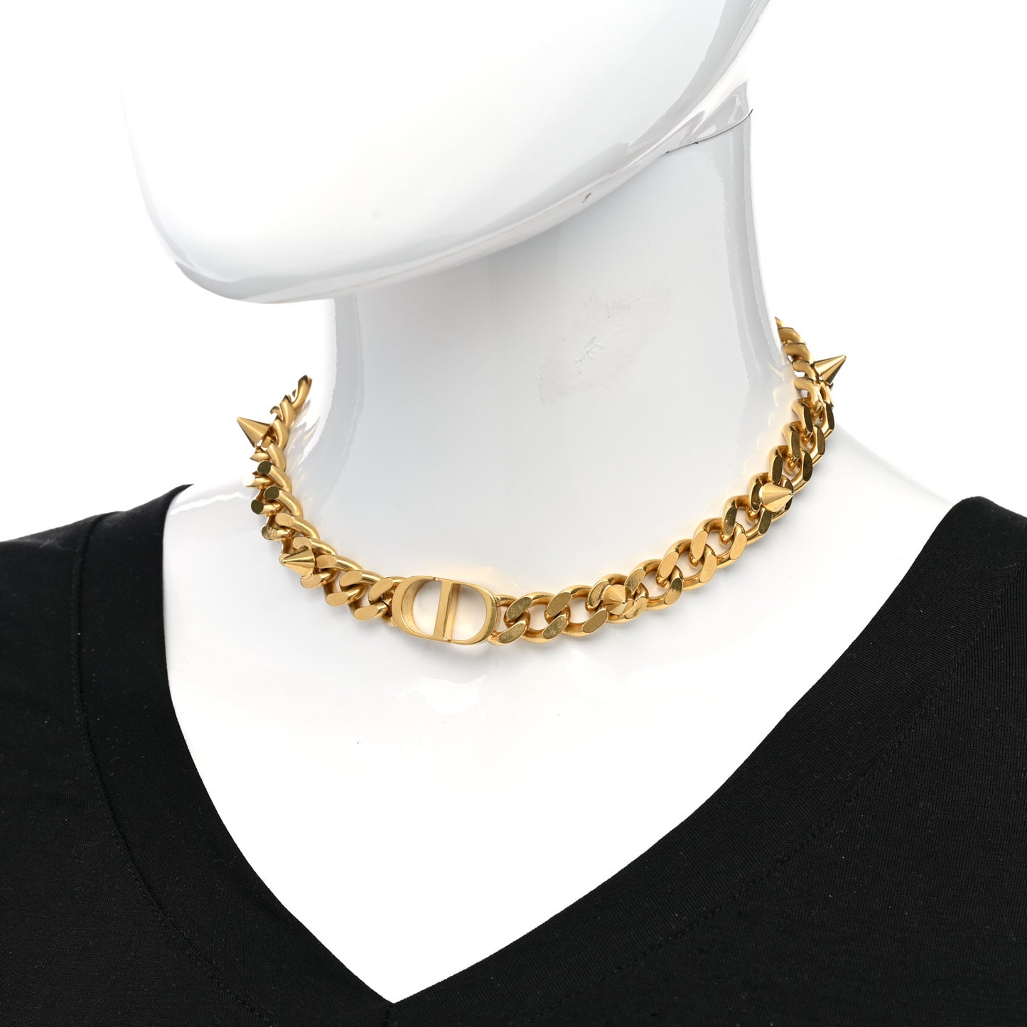 Metal CD Spikes Choker Necklace Gold