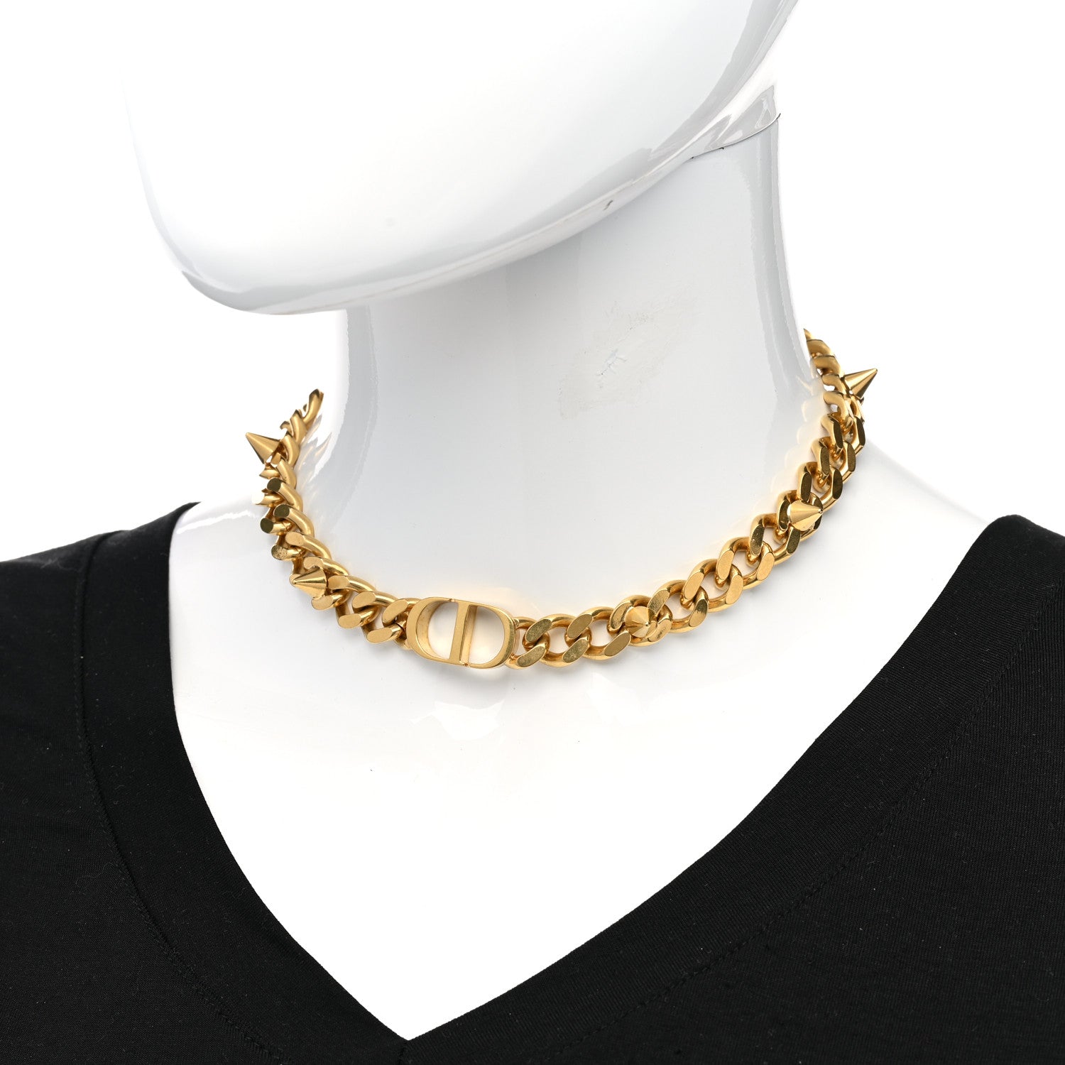 Christian Dior Metal CD Spikes Choker Necklace Gold 2 of 6