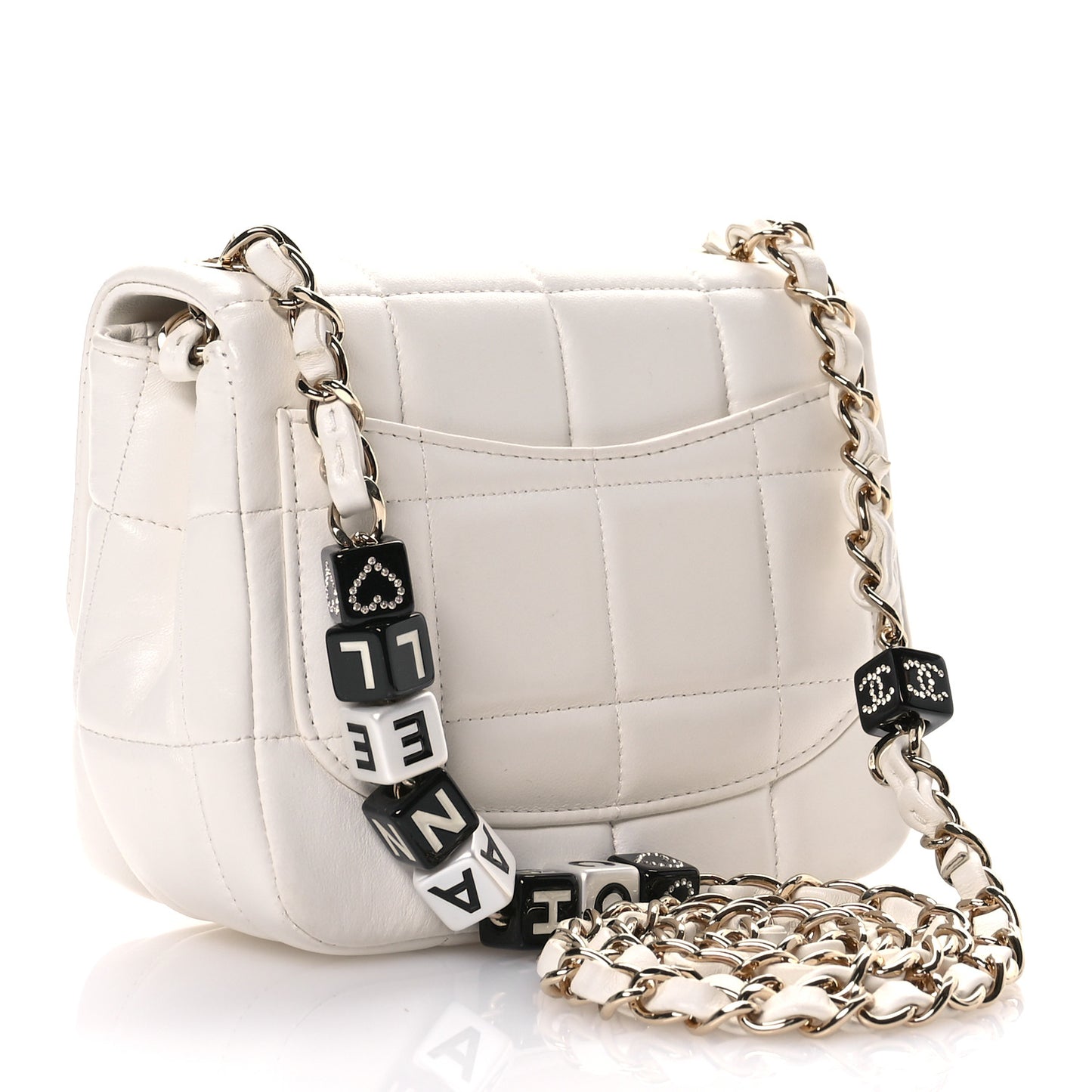 Lambskin Resin Crystal Square Quilted Monacoco Mini Square Flap White