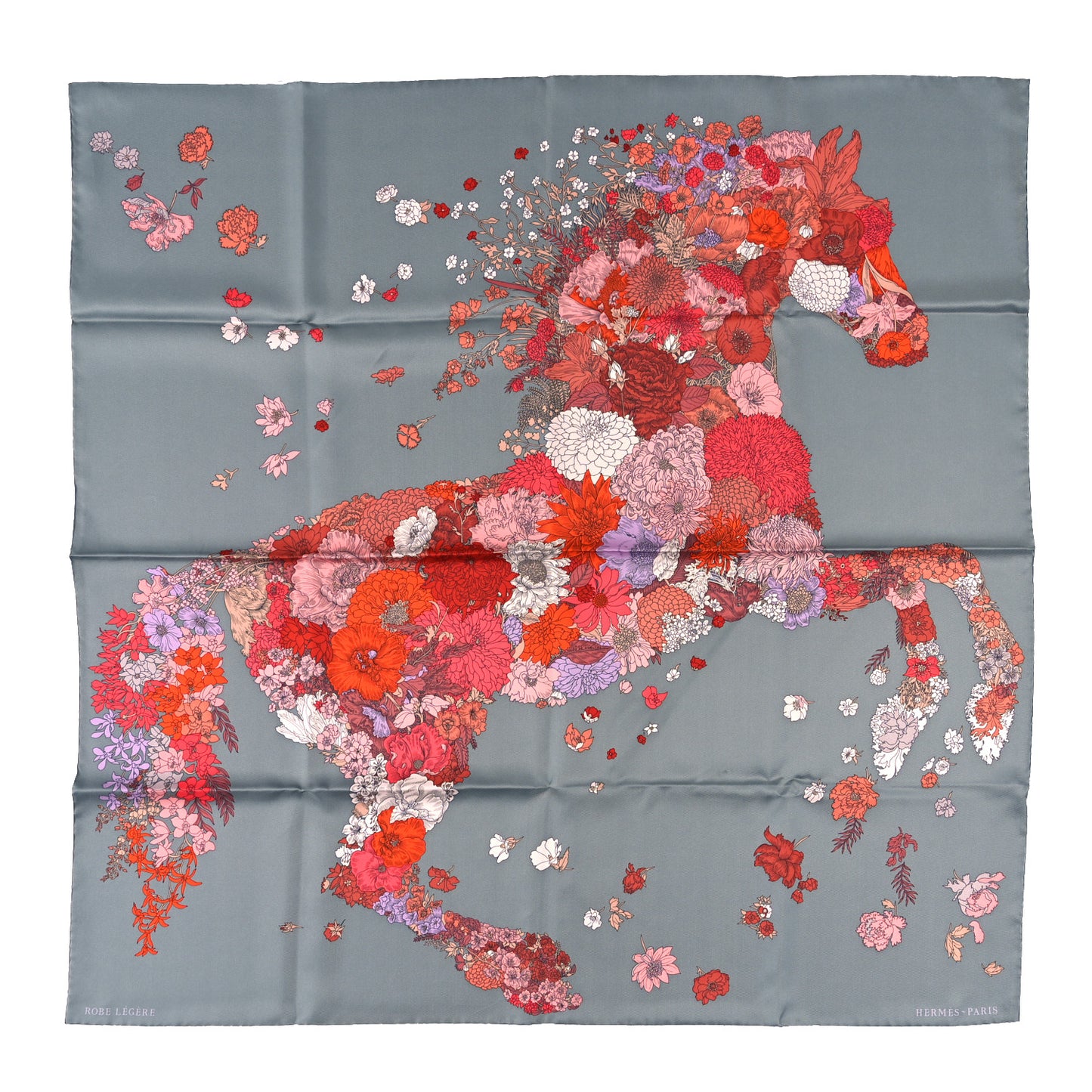 Silk Robe Legere Scarf 90 Gris Corail Rose Pourpre