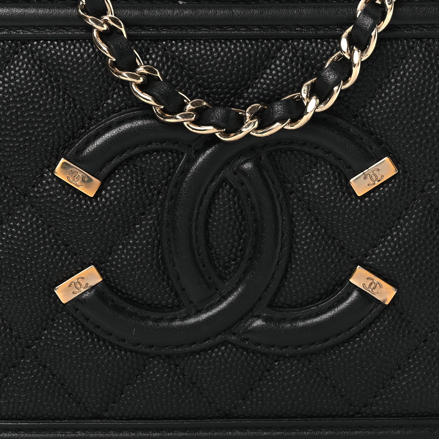 Chanel Caviar Quilted CC Filigree Vanity Clutch With Chain Black 8 of 12