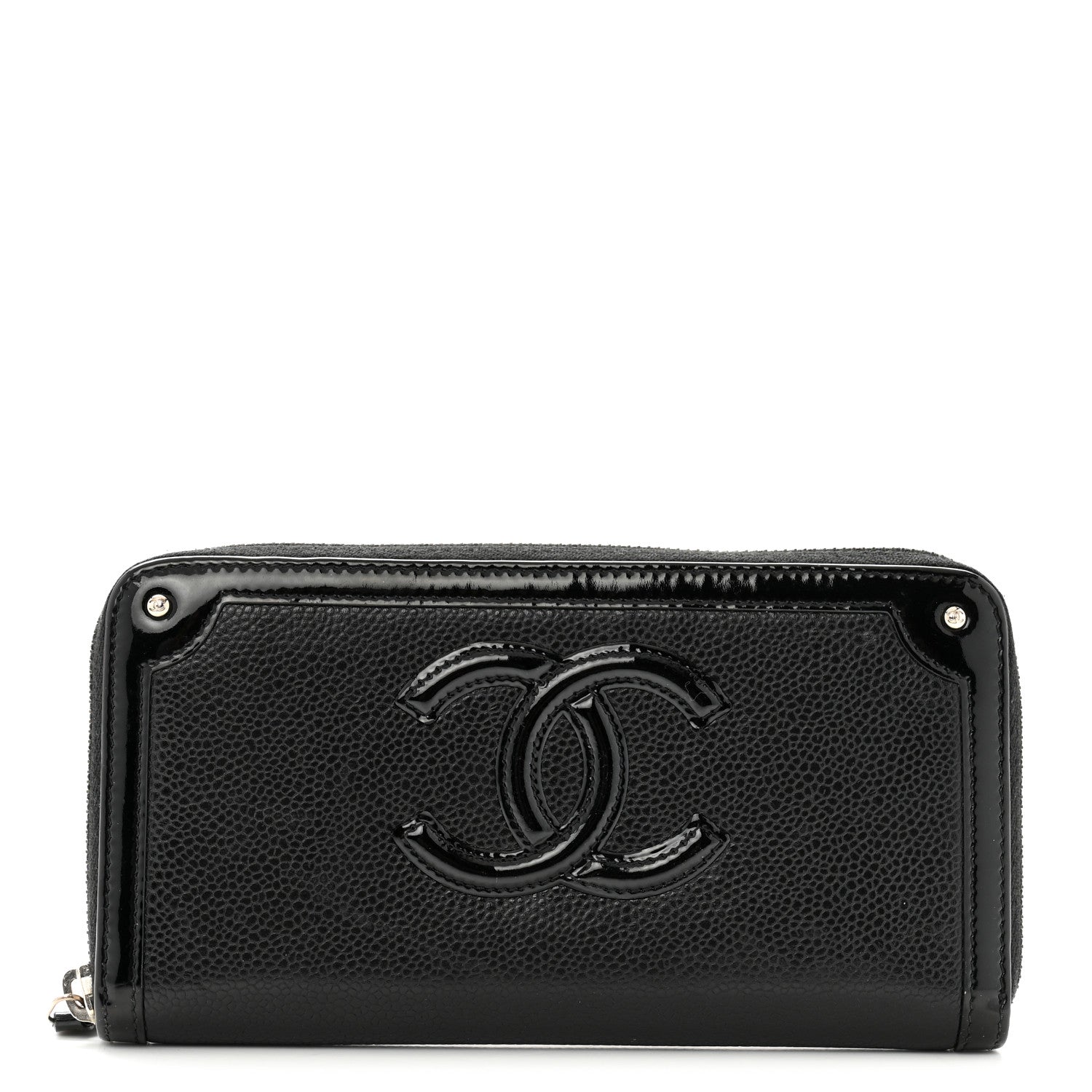 Chanel Caviar Patent Small CC Contour Zip Around Wallet Black 1 of 11