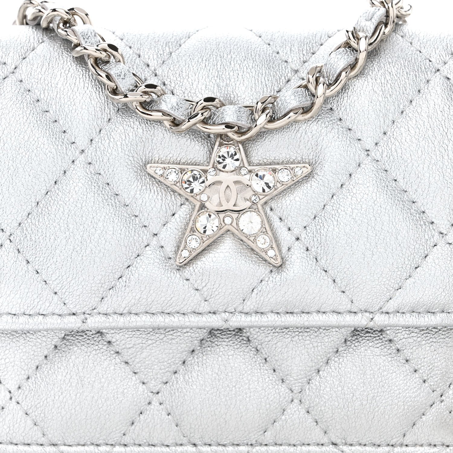 Chanel Metallic Lambskin Crystal Quilted Star Chain Belt Bag Silver 9 of 12
