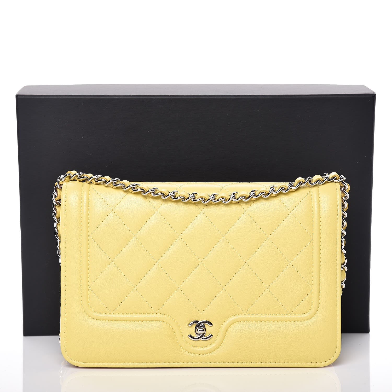 Chanel Lambskin Quilted Wallet on Chain WOC Yellow 10 of 10