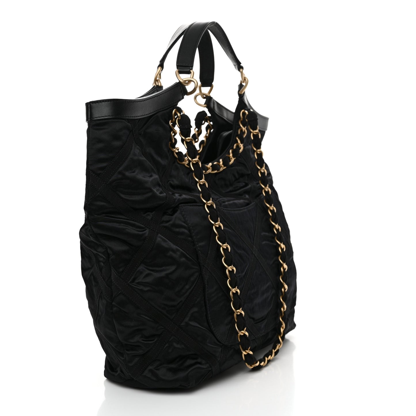 Nylon Grosgrain Quilted Lifestyle Shopping Tote Black